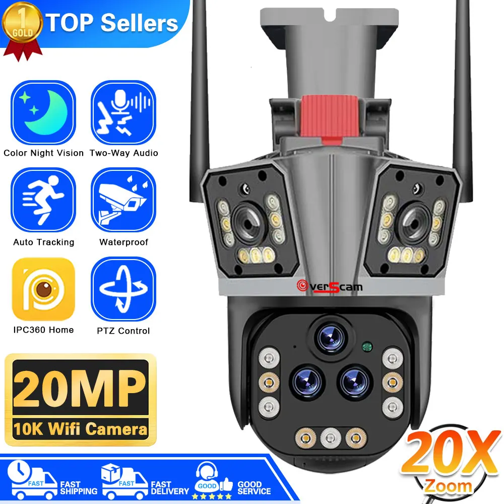 

20MP 10K WIFI IP 20X Zoom Surveillance PTZ Camera Multi Lens Camera Smart Home Auto Tracking 360° Wireless Outdoor CCTV Cameras