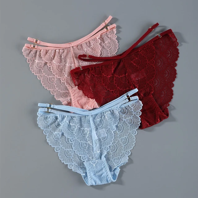 Ladies Silk Lace Handmade Underwear, Ladies Summer Sexy Lace Seamless  Panties (Color : 3Pcs-C, Size : Large)