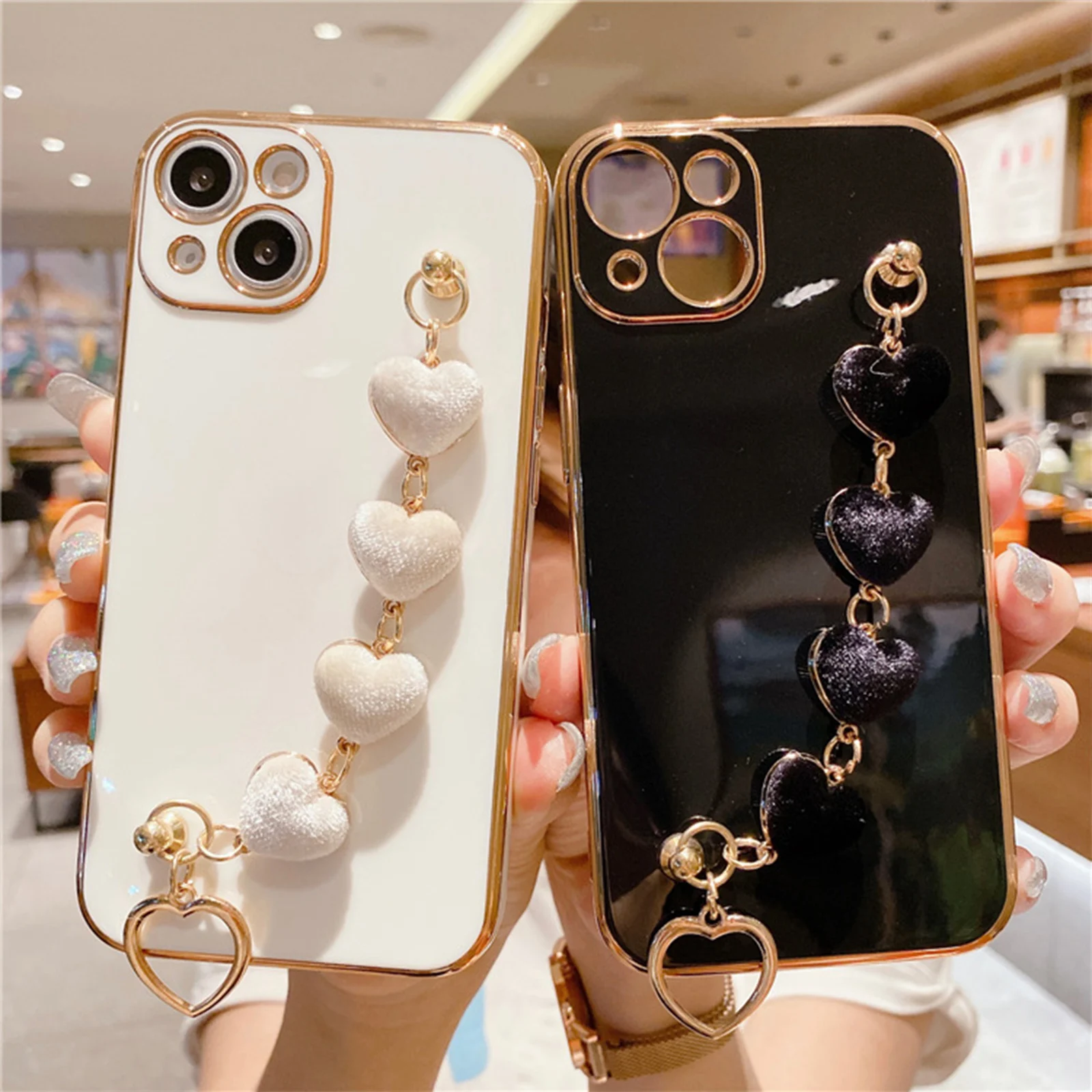 

Love Heart Bracelet Phone Case for iPhone 14 Pro Max Plus 5G Soft TPU Smartphone Case Electroplated Shockproof Luxury Phone Case