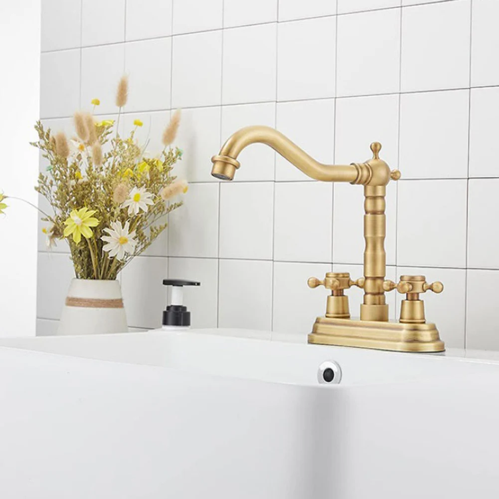 

Sink Faucet Basin Faucet 15.2*20*17.5cm 2-Handle Antique Brass Bath Sinks Tap For Home Garden Bath Swivel Spout Deck