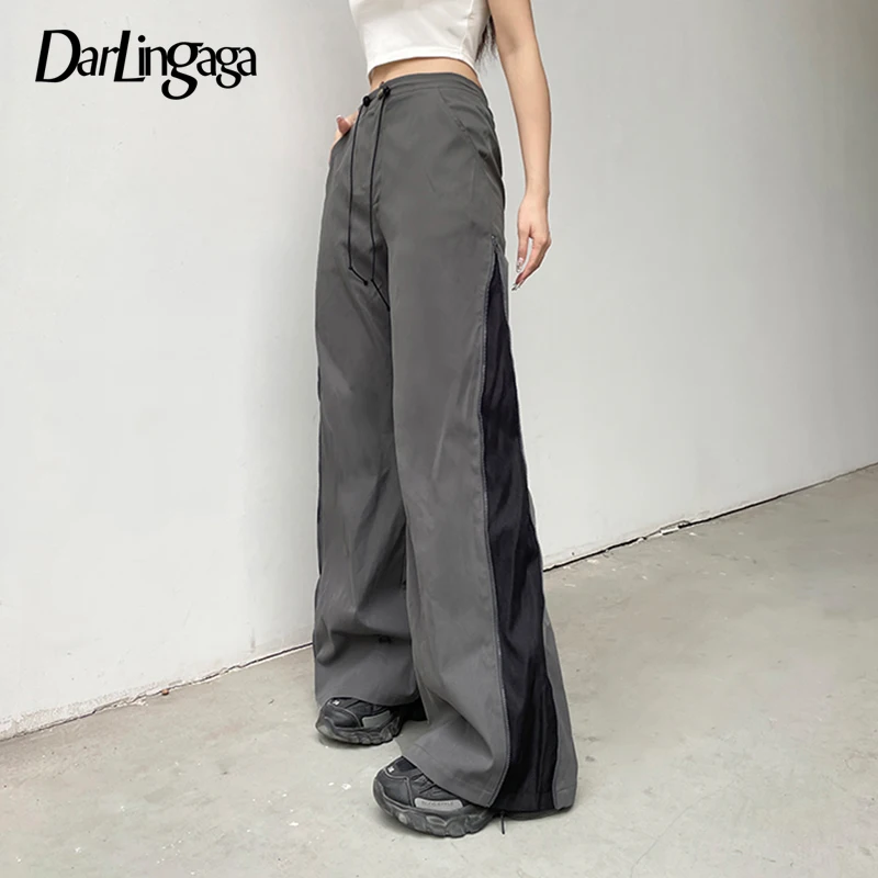 

Darlingaga Harajuku Zipper Patched Low Waist Women Trousers Casual Side Slit Suit Pants Basic Office Ladies Sweatpants Clothing