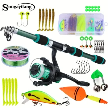 Sougayilang Spinning Fishing Pole Set 1.8M Portable Telescopic Rod with 5.2:1 3BB Fishing Reel Max Drag 5kg Full Fishing Kit 1