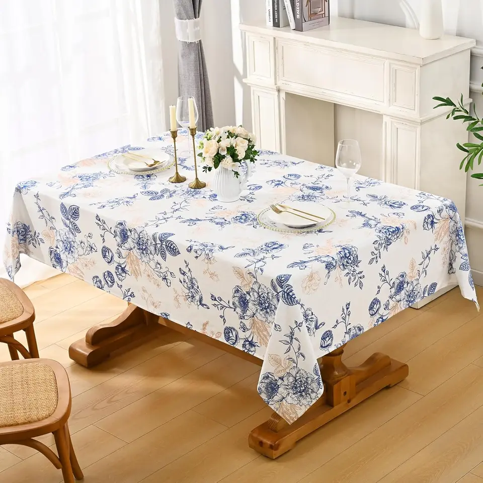 Morbuy Tovaglia Rettangolare di Classico Fiori Stampa, Tovaglie da Tavolo Impermeabile Antimacchia 100% Poliestere per Cucina Giardino Feste Decorazioni (Blu Navy,140x140cm