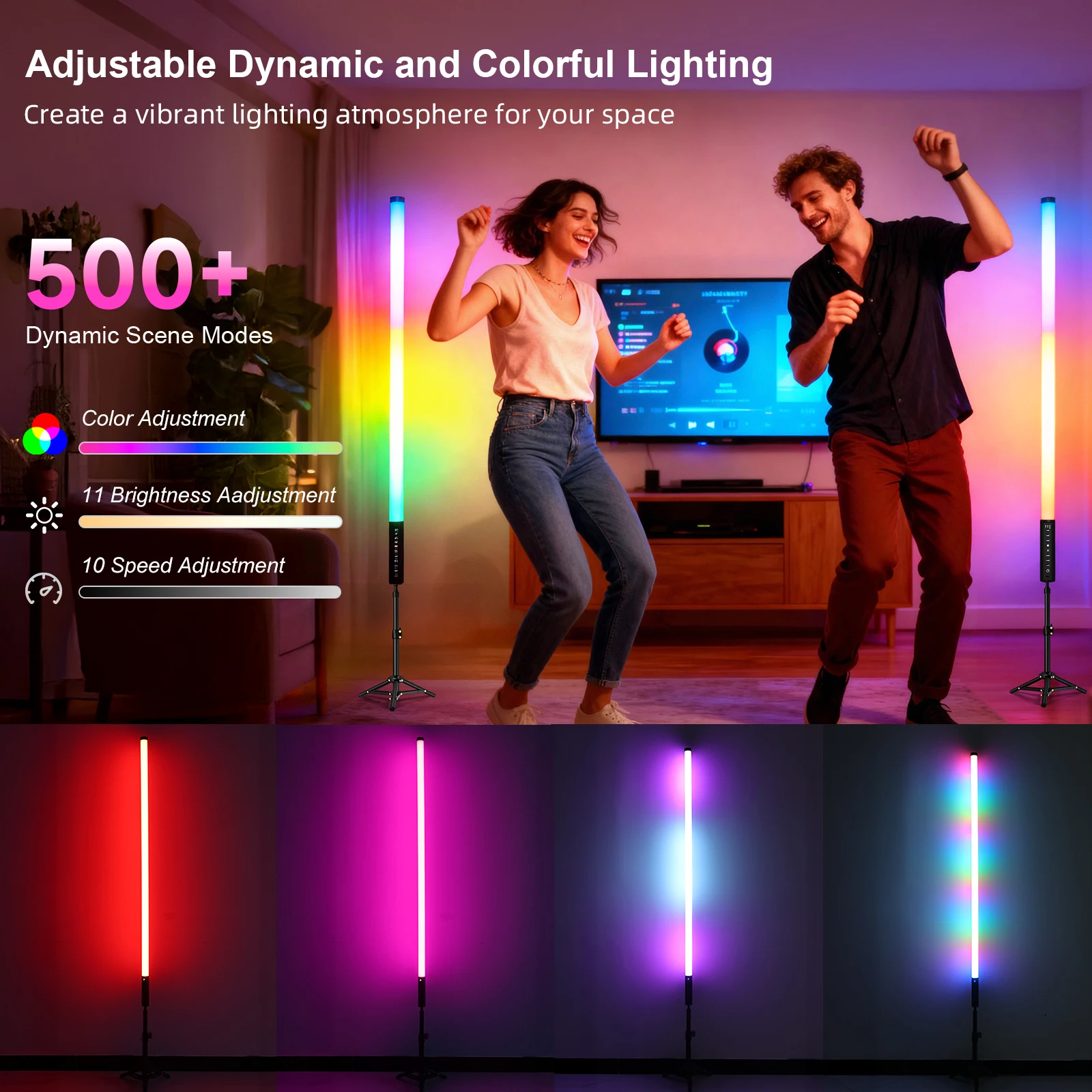 LUXCEO 120cm 4개 세트 5W LED 무드 조명 리모컨 포함, RGB 색상 변경 기능, 바, 무대, 파티, 크리스마스 장.
