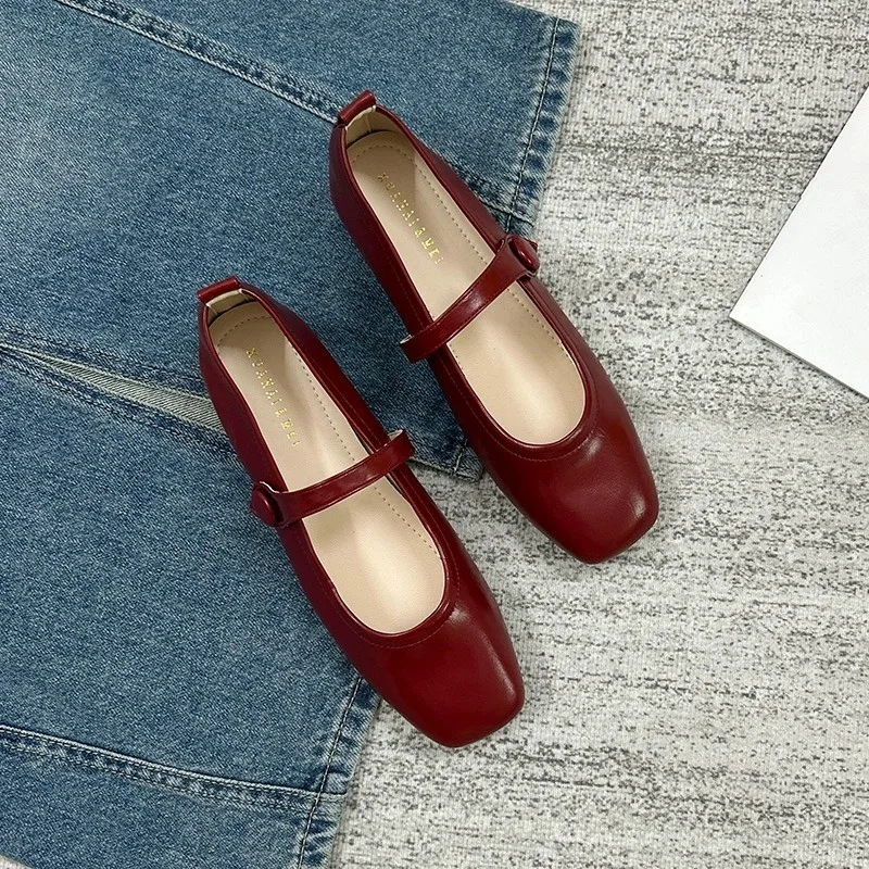 Red Bag Shoes Women Flat 2023 Spring New Round Toe with Mary Jane Shoes