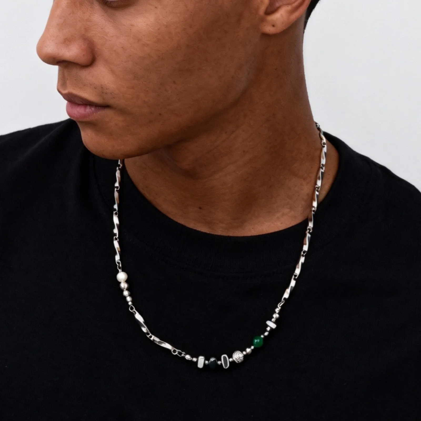 Punk unregelmäßige Perlen Spleißen Edelstahl Halskette für Männer, Hip Hop Mobius Kette Halsband, wasserdicht Party Schmuck Geschenke
