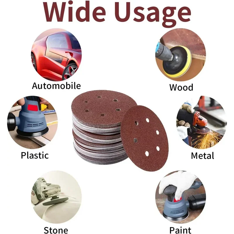 10pcs 6 Inch 6 Holes 150MM Sanding Discs 40-2000 Grit Flocking Sandpaper Orbital Sander Hook and Loop Sand Paper