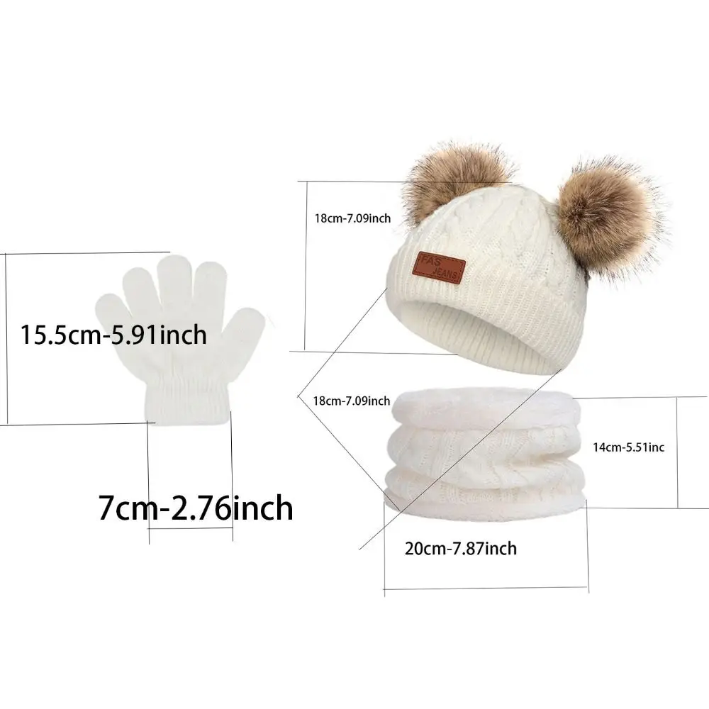Solid Color Baby Hat Scarf Gloves Set Warm Thicken Knitted Beanie Pompom Knitted Hats Windproof Pompom Infant Bonnet Christmas