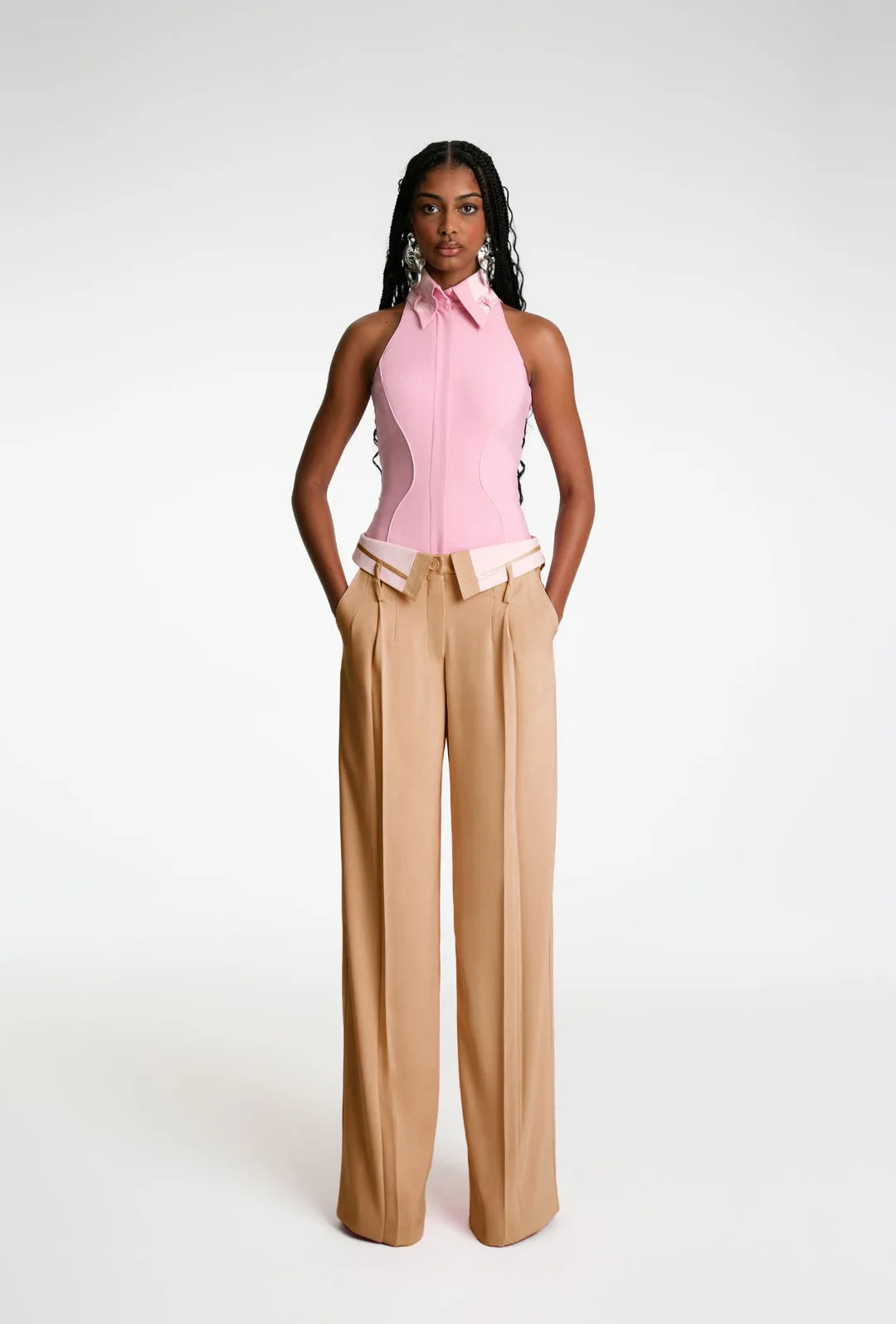 Elegant Retro Women Office Zipper Patchwork Straight Trousers 2024 Spring Streetwear Fashion Solid Color Loose Wide Leg Pants