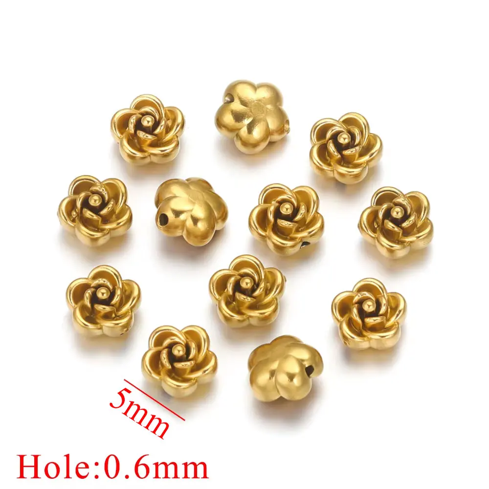 Set of 10 Gold-Plated Stainless Steel Rose Beads