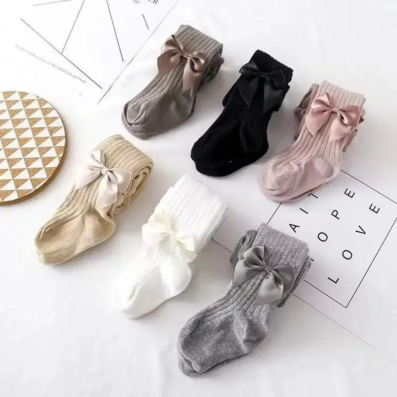 Cute Bowknot Knitted Tights For Girls Cotton Winter Girls Tights High Waist Children Pantyhose Baby Girl Toddler knitted tights