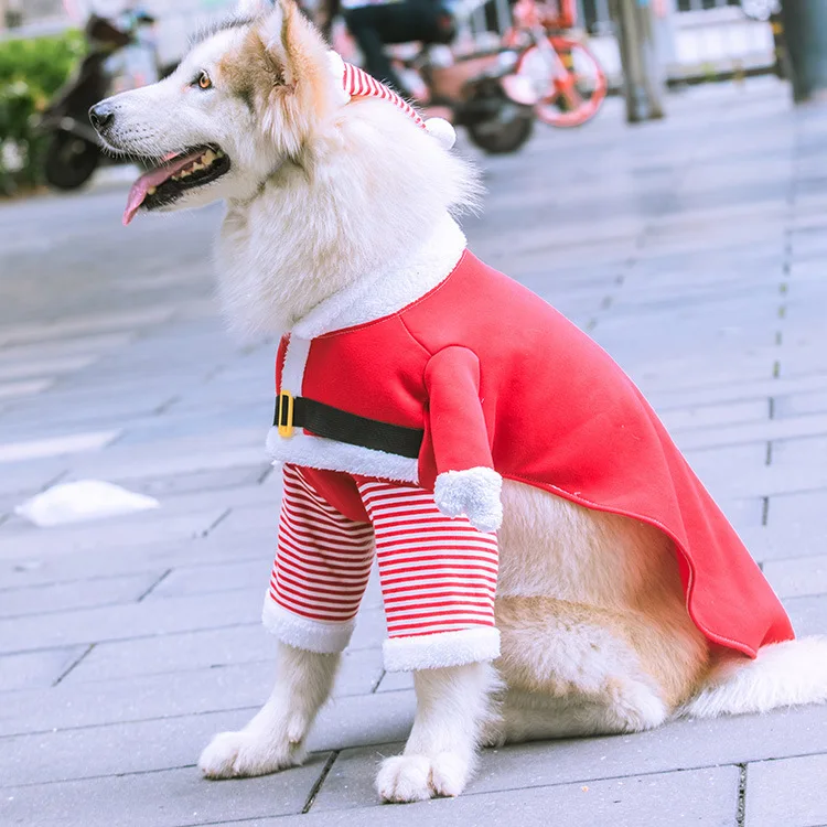 Pet Christmas Clothes Santa Claus Dog Costume Winter Puppy Coat Jacket Suit Cap Warm Cosplay Dogs Cats