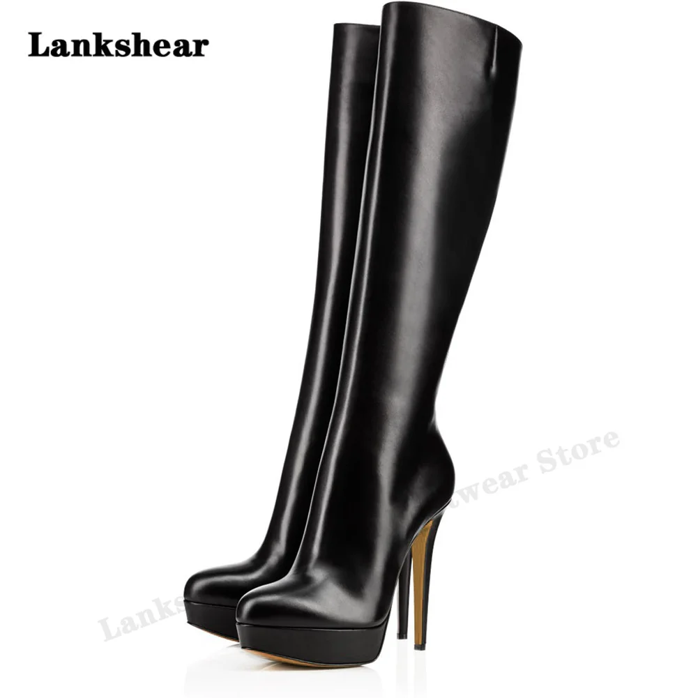 Sexy Black Pointed Toe Stiletto Zipper Boots High-Heeled Boots Ladies Sexy Over Knee High Boots Large Plus Size 34-48