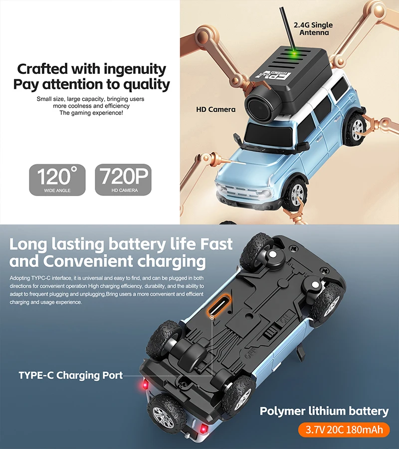 WLtoys 6405 6406-C 원격 조종 카메라 자동차 FPV 뷰 720P 비디오 앱 제어 VR 기능 2.4G WiFi RC 드리프트 자동차 1:64 스케일