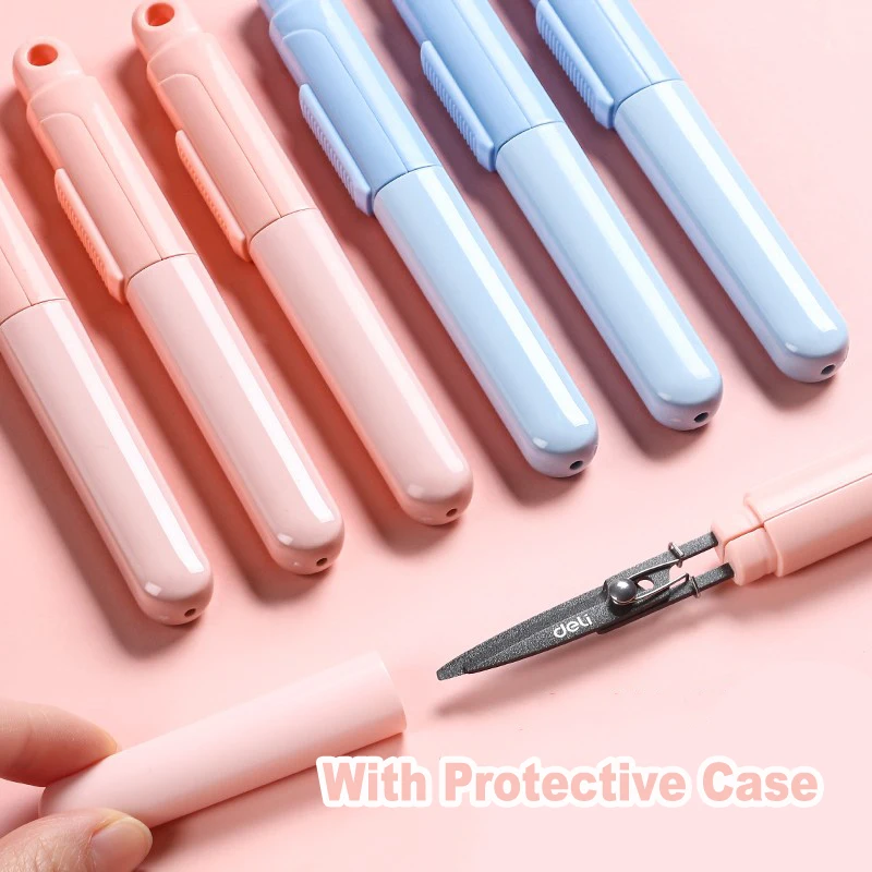 Deli Foldable Scissors Portable Anti Stick for kids Aldult Handmade Unboxing Paper Cutting Utility Knife Office Stationery Cute