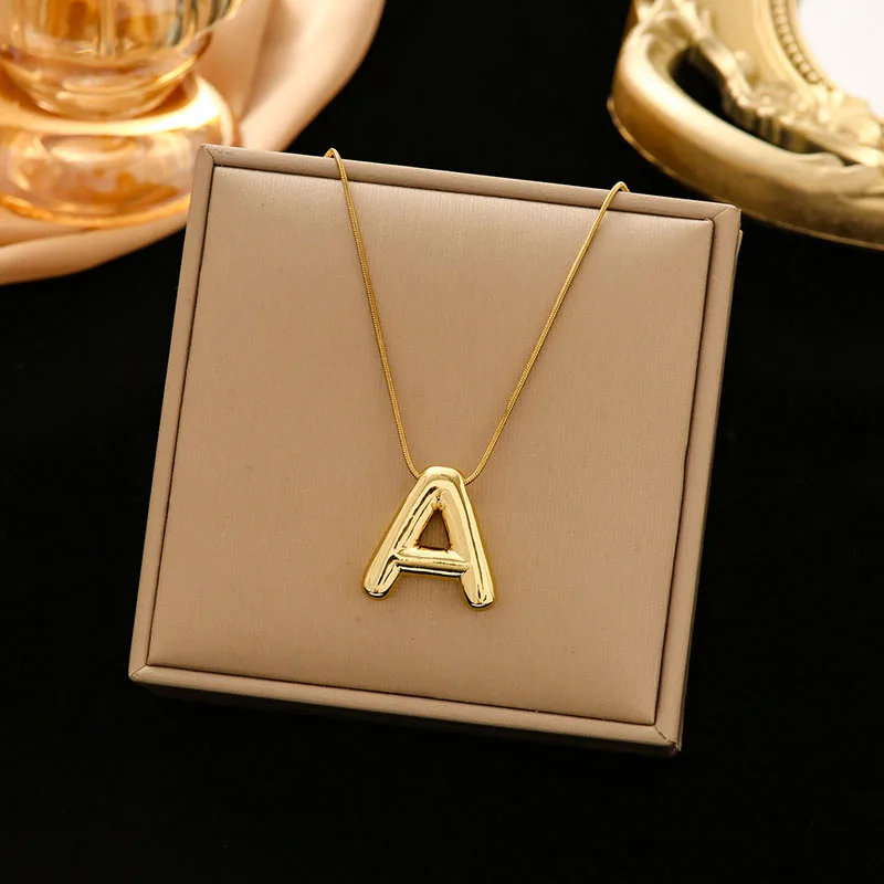 Cadena de acero inoxidable, collares con letras de Color dorado, collar con colgante inicial de burbuja con globo del alfabeto grueso para mujeres y hombres, joyería