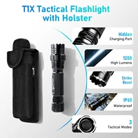 פנס טקטי UltraFire T1X עם נרתיק חגורה מגנטי 3 מצבים פנס משטרה נטען USB C 1200 לומן לקמפינג חירום 3
