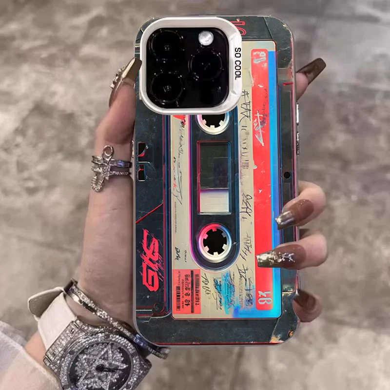 Retro Cassette Tape Electroplate Silver Phone Case Cover