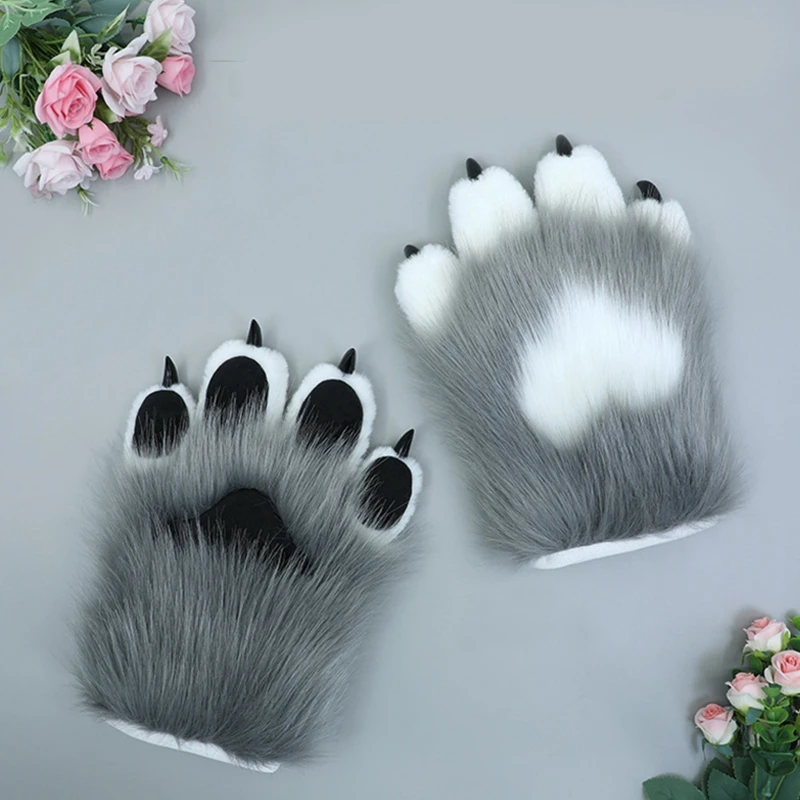 

40GC 1 Pair Animal Paw Gloves Simulation Animal Claw Gloves Furry Gloves Cosplay Nails Claws Gloves for Cosplay Party Props