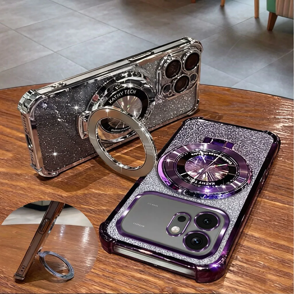 Luxury Plating Glitter Stand Shockproof Phone Case with Soft Cover and Enhanced Corner Protection