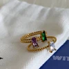 New Ladies Delicate Colorful Purple Green Yellow Cubic Zirconia Square Rings For Women Stainless Steel Braid Ring Jewelry Gift 2
