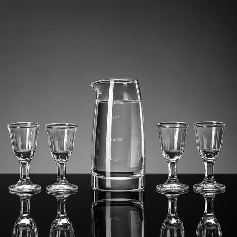 100ml Wine Dispenser Transparent Baijiu Pot Party Luxury Wine Decanter 10ml 4pcs Sets Shot Glass High Footed Small Glass