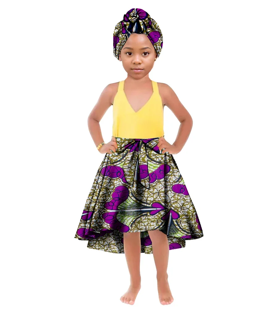 ORIENTAR African Girl's Clothes for Long Ankala Print Skirt Take A Headscarf To The Knees Children Clothing WYT842 african dress african head wraps children costume