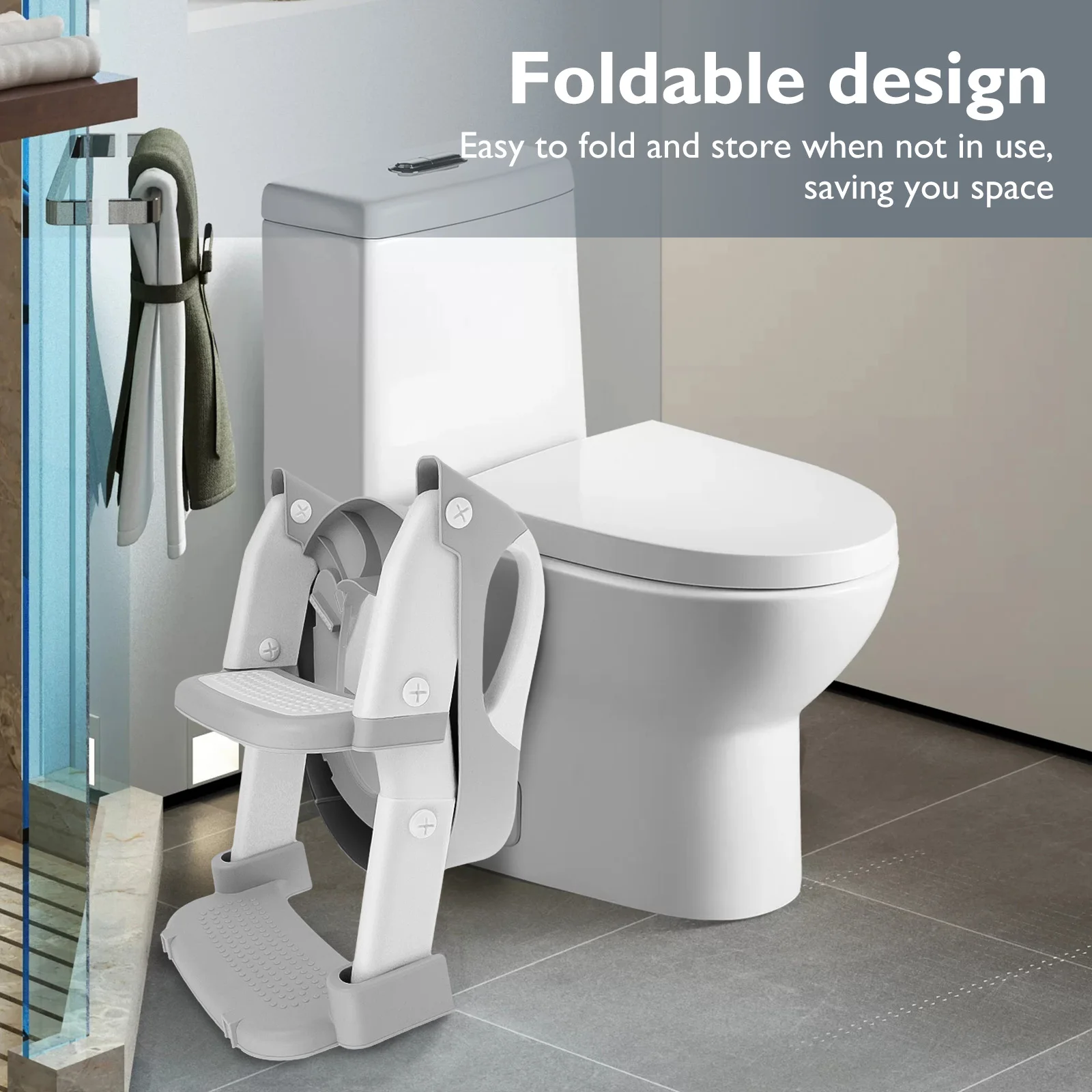 Description Picture 6 of itemChildren's Toilet Seat Stairway Adjustable Baby Toilet Folding Stand Step Stool Toilet Seat Ring with Nonslip Pad for Boys Girls