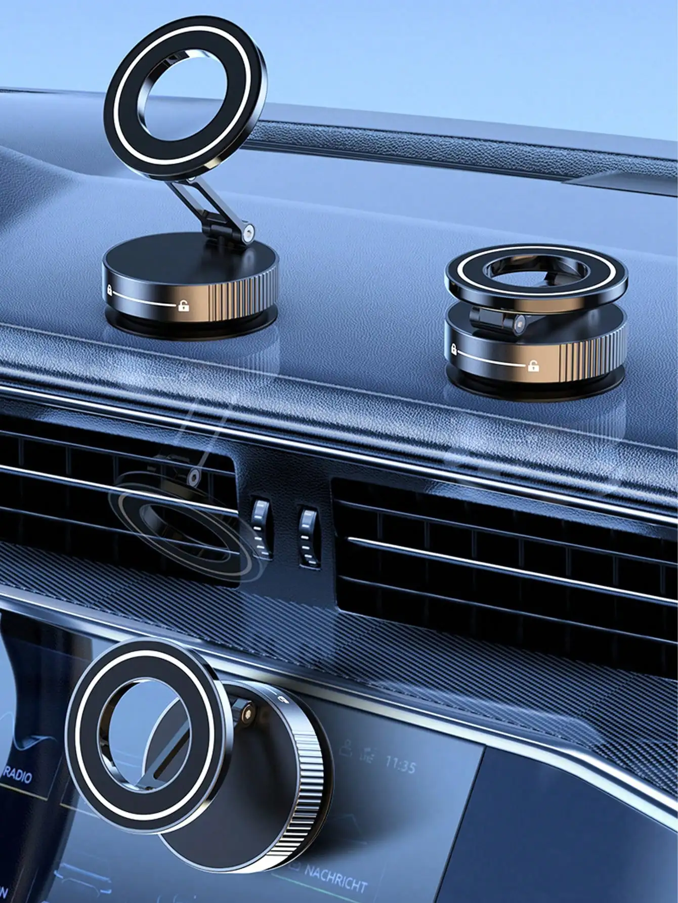 360° 3-Axis Foldable Magnetic Car Phone Mount with Vacuum Suction Base