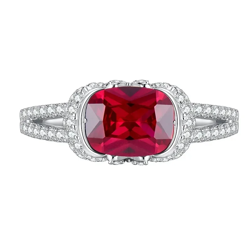 New 925 Silver Red Corundum Ring High Carbon Diamond Red Treasure Retro Toto Tanzanian Blue Ring Engagement Jewelry