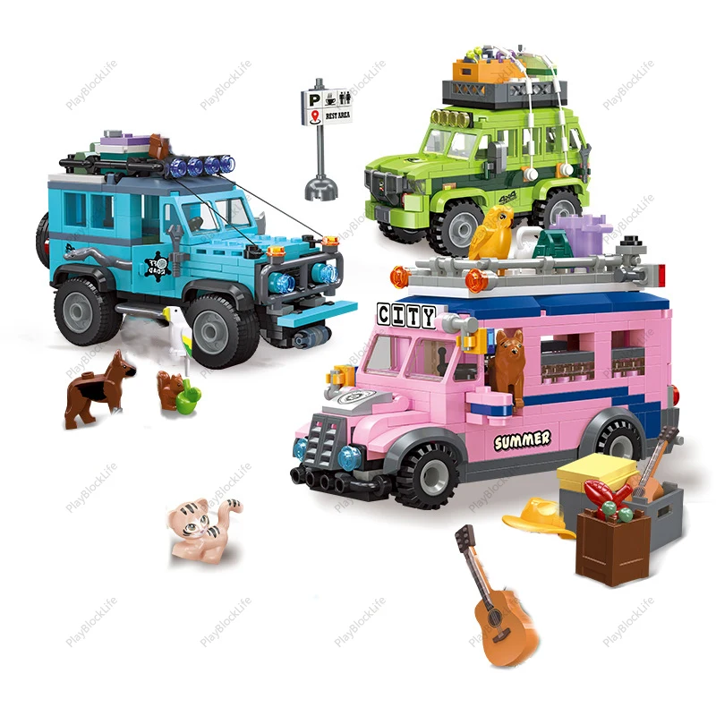 City Creative Outdoor Camping Station Wagon Building Blocks Mattoni Giocattoli Regali Di Natale
