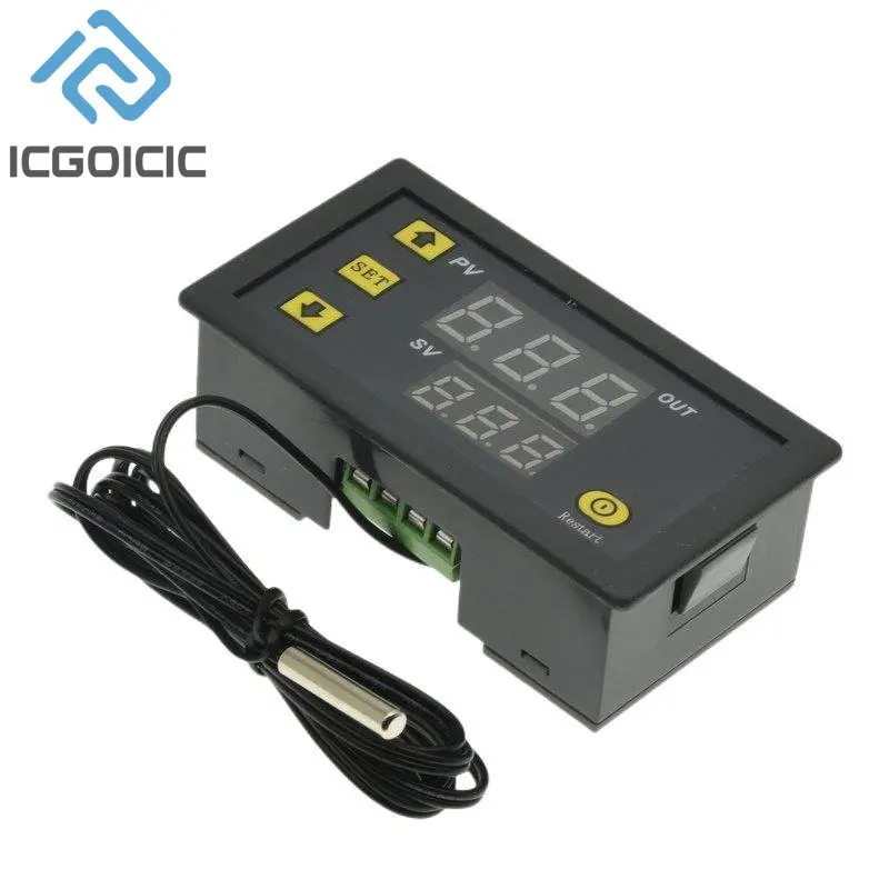 Digital Temperature Control LED Display Thermostat with Heat/Cooling Function, 20A Capacity, AC/DC Versatility