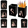 Acrylic Pencil Pen Holder Desk Holder Makeup Brush Storage Case Initial Name Rose Gold 26 Letters Pattern Make Up Organizer Box 1