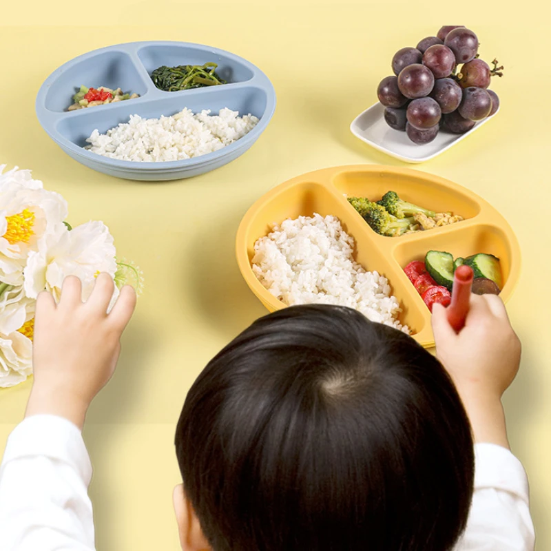 Silicone Feeding Set BPA Free Silicone Baby Plate with Suction Toddler Feeding Plate Smile Face Sucker Bowl Children Dishes Kids Training Tableware