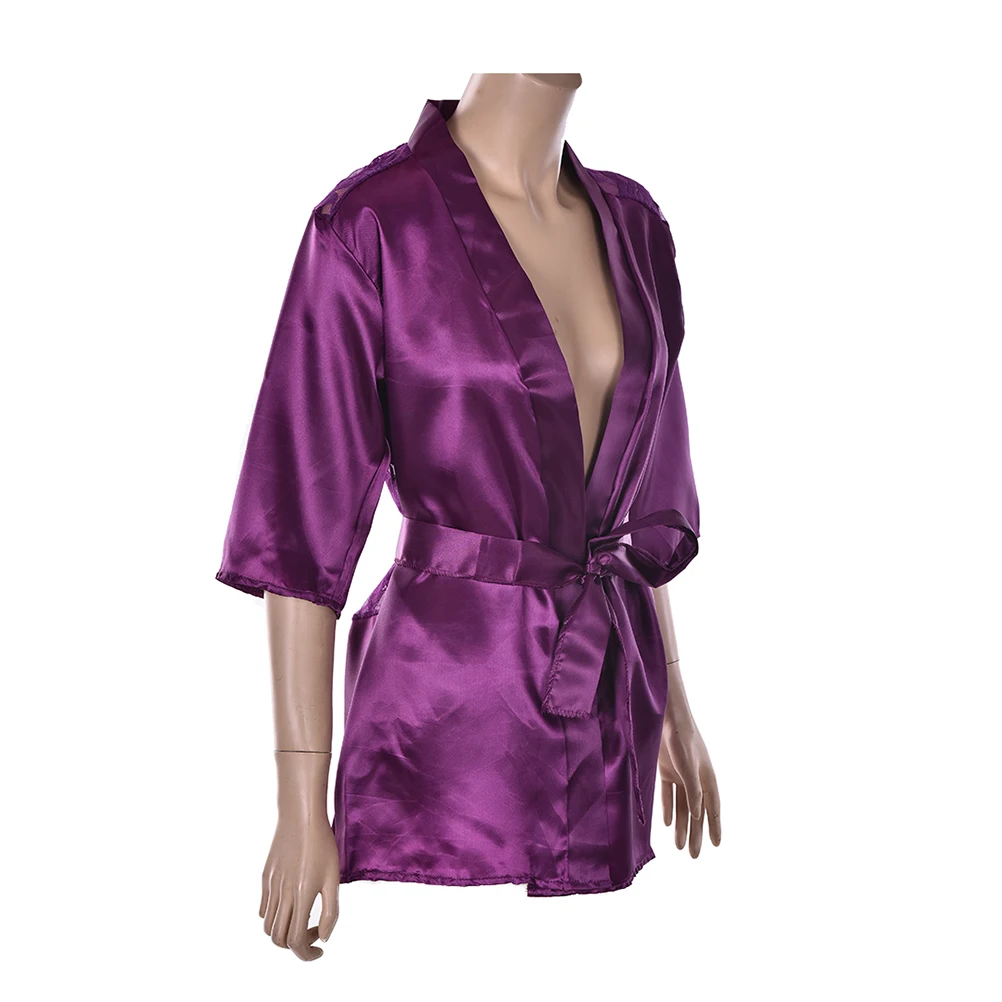 Hot Sexy Lingerie Satin Lace Kimono Intimate Sleepwear Robe Sexy Night Gown Women Sexy Underwear 5 Colors_voghion.com