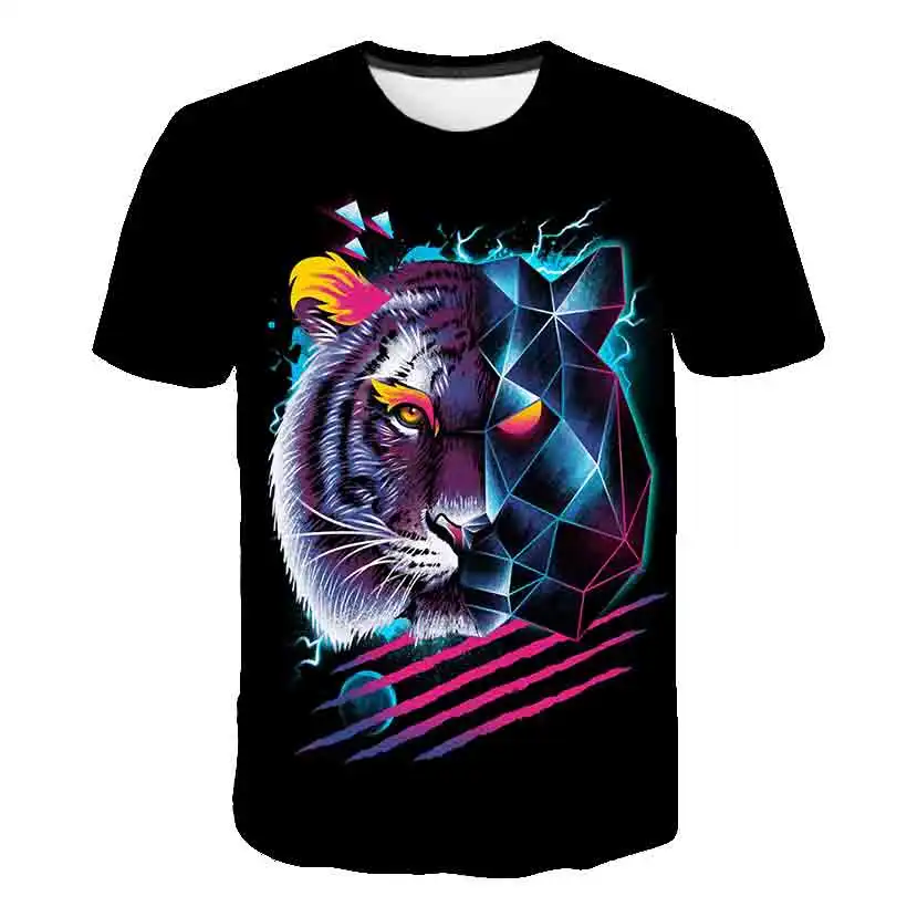 oversized t shirt	 tiger T shirt 2022 summer new 3D print loose cool short sleeve tops kids fashion T shirts 4-14T fit 4-14 years boys girls vlone shirt