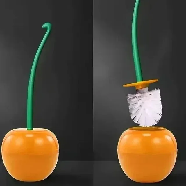 Paradmas Scopino per WC a forma di ciliegia, confezione da 2, carino scopino per WC con supporto e ciotola, manico lungo, rosso