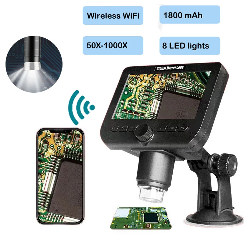 

4.3 Inch Wireless Digital Microscope 1080P 50-1000x Coin Microscopio Soldering Microscope for Electronics Repair PCB PC Laptop