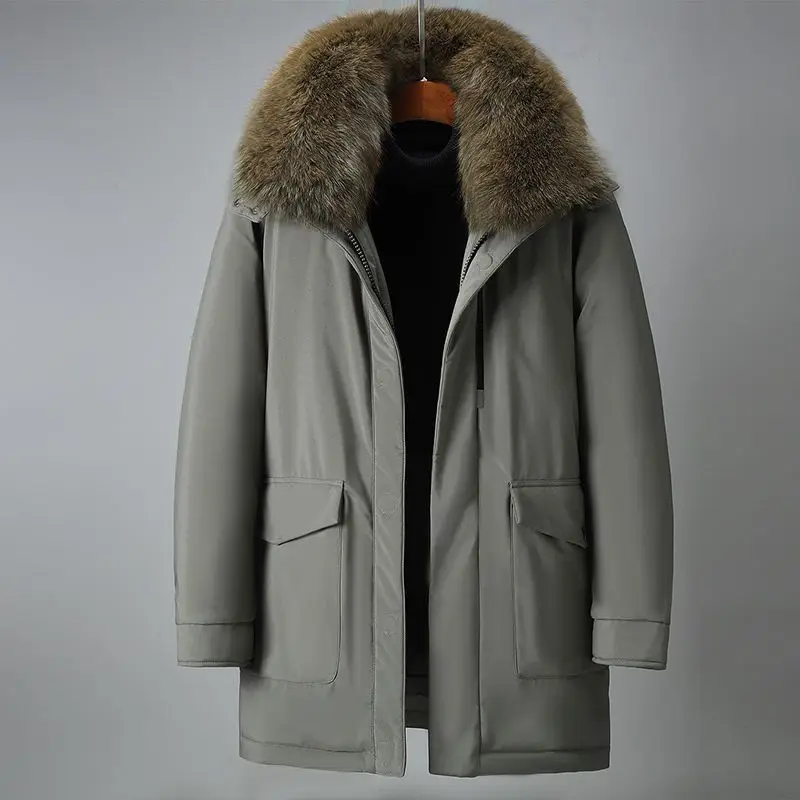 Business 2023 Middle-Aged Elderly Down Jacket Daddy Outfit Thick Mid-Length Cold-Proof Pike Oversize Coat Artificial Fur Collar mom winter coat plus velvet thick mid length jacket middle aged elderly winter grandma warm cotton padded jacket for the elderly