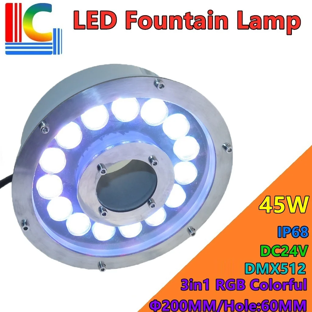 45W LED Fountain Lamp DC 24V IP68 Round Underwater LED Lights DMX512 RGB Colour Swimming Pond Lamps single color LED Pool light underwater dock lights