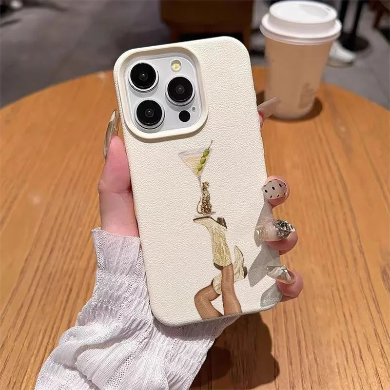 Martini Denim Boot Pattern Lychee Texture Soft Phone Case