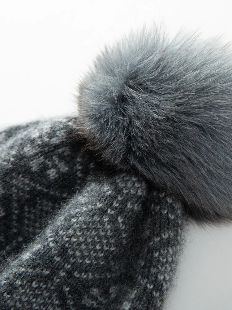 Cashmere Vintage Jacquard Knit Thick Beanies Rabbit Pom-pom Bobble Hat Soft Cap Hat Autumn Winter Warm Wool Christmas Present 5