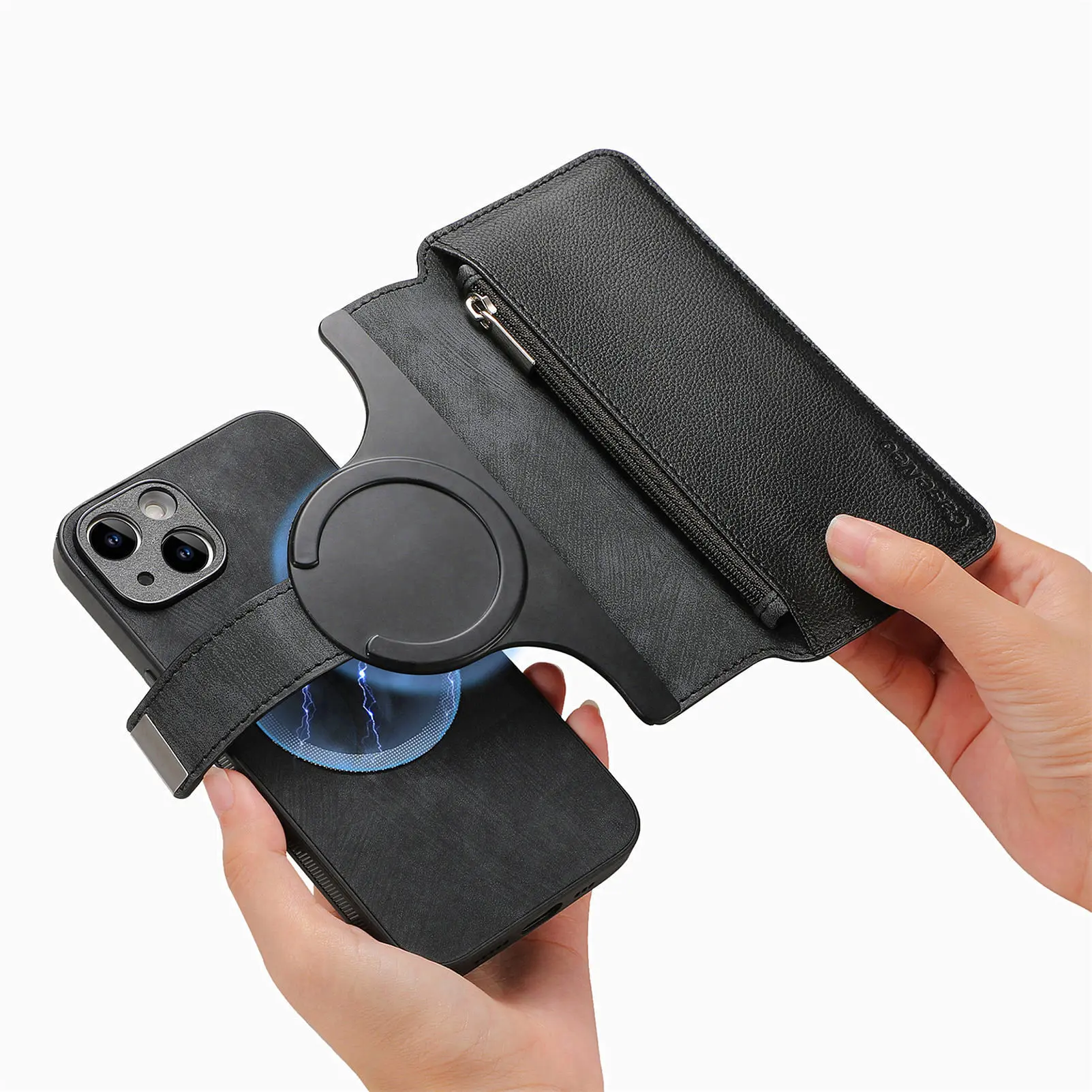 Luxury Leather Zipper Wallet Case with MagSafe and Multi Card Slots