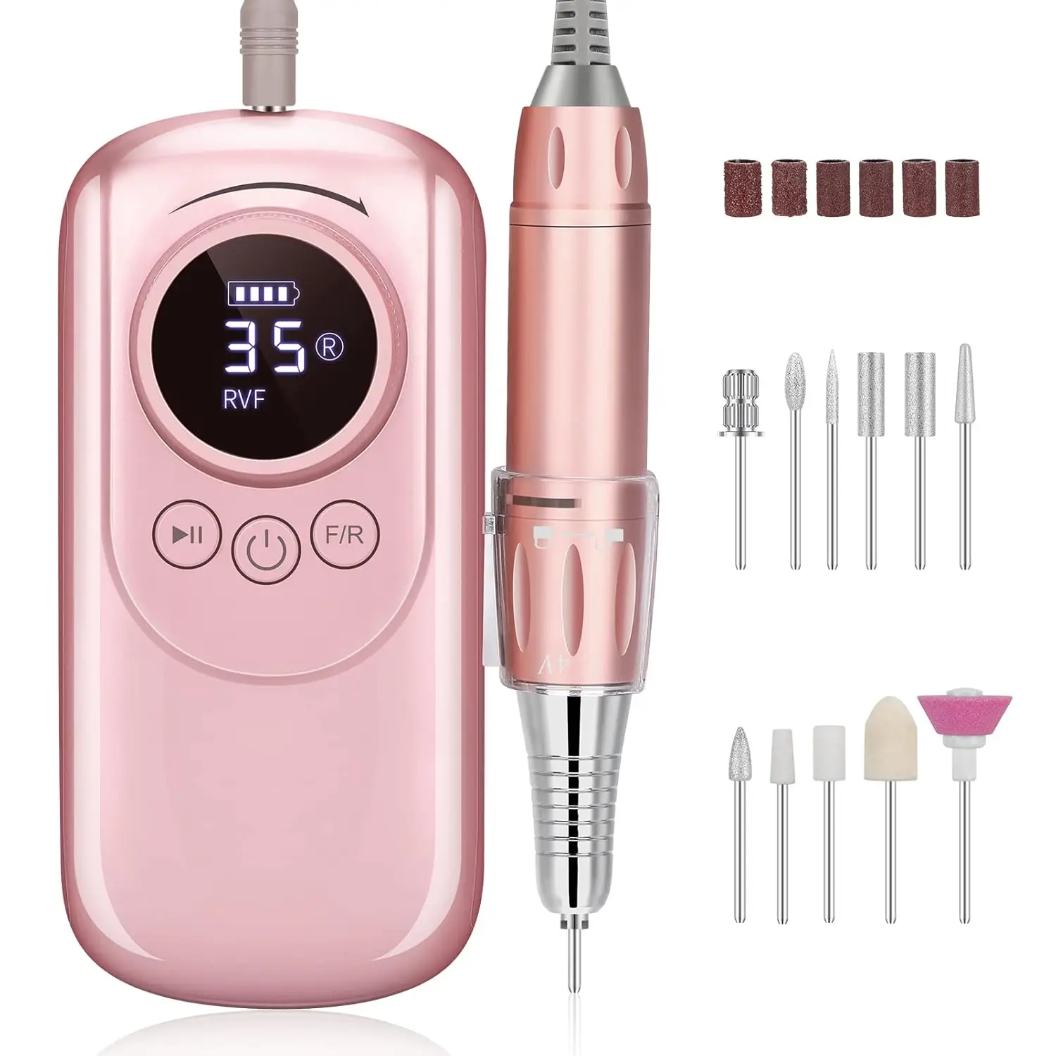 

Professional Nail Drill, E File Machine for Acrylic Gel Nails, Rechargeable 35000 RPM Nail Drill with 11 Bits and Sanding Band