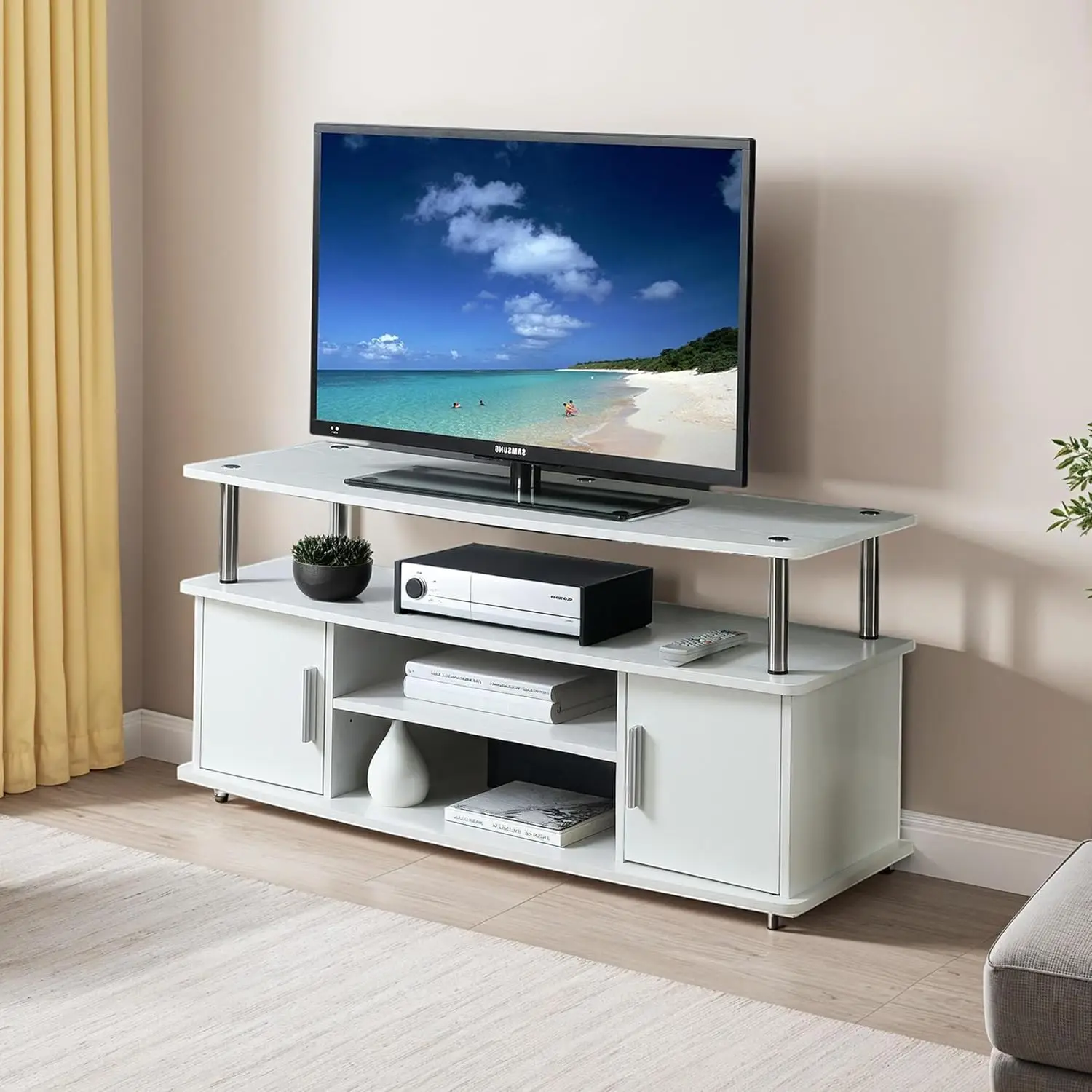 Designs2Go Monterey Stand. Entertainment Center. Storage Cabinets & Shelves. Modern TV Console. 47.25". White.