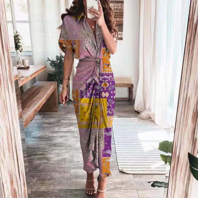 2021 New summer Office lady maxi long dresses satin fashion commuting shirtdresses solid color Casual elegant dress for women dress shops