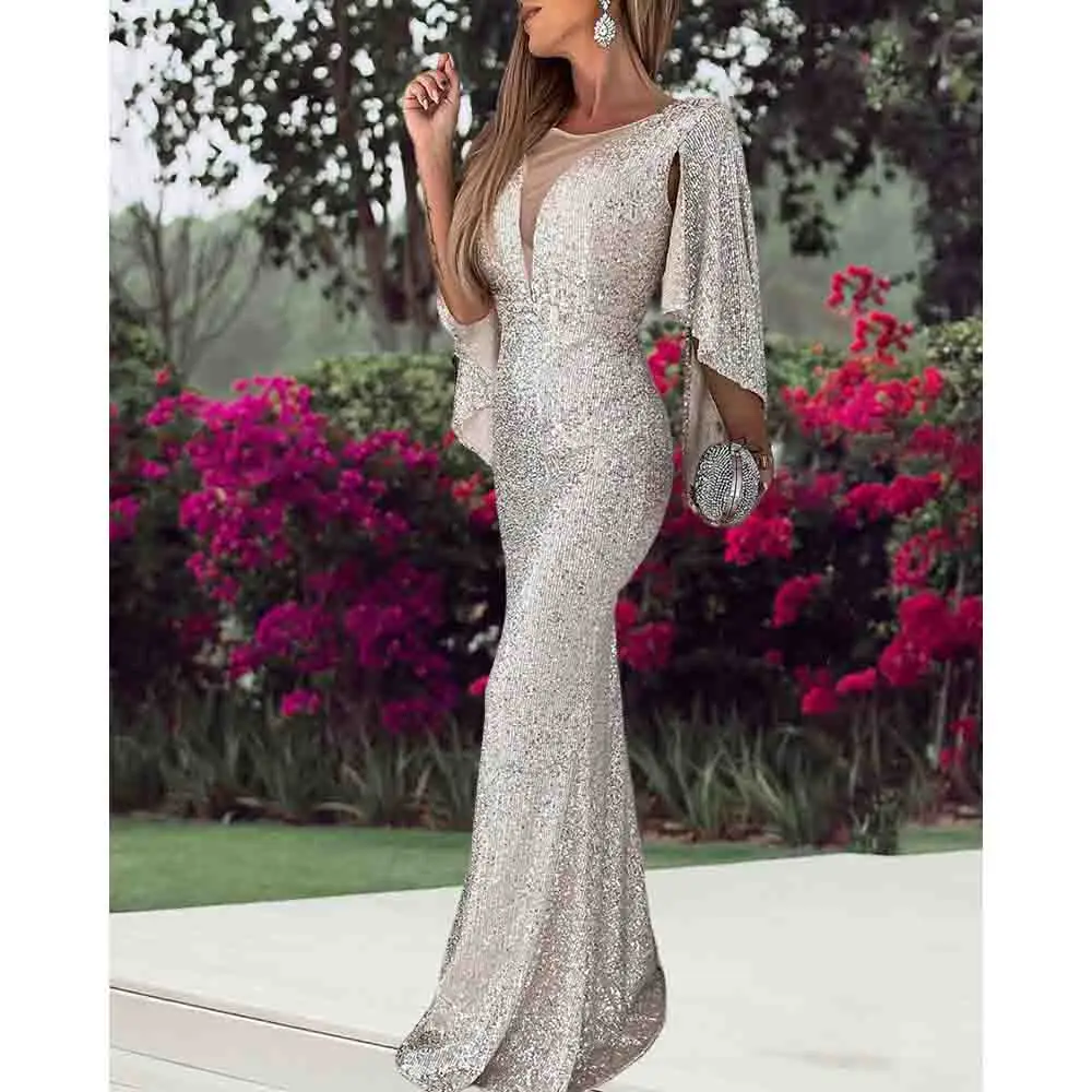

2022 New Silver Mermaid Female Banquet Temperament Celebrity Annual Meeting Host Aura Queen Sequined Dress Skirt