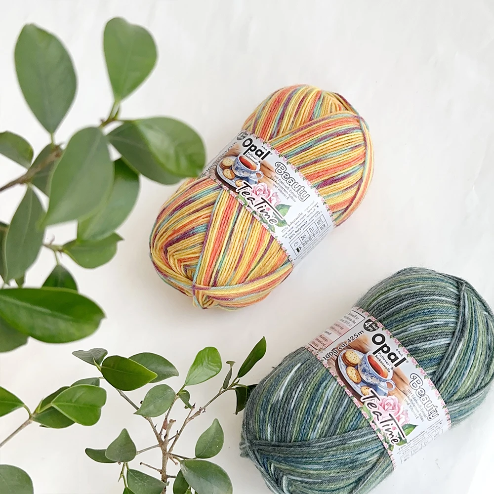 100g Opal Beauty Tea Time 4ply Sock Yarn, 75% Wool 25% Polyamide Space Dyed Colourful Yarn for Knitting & Crocheting 4