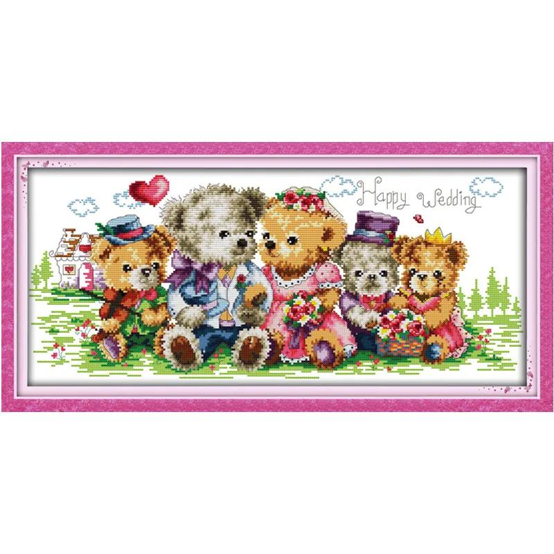 Cross Stitch Kits Teddy Bear Family Cartoon Toy Painting Counted Not Printed On Canvas DMC 14CT Chinese Cross Stitch Kit Embroider Needlework Set