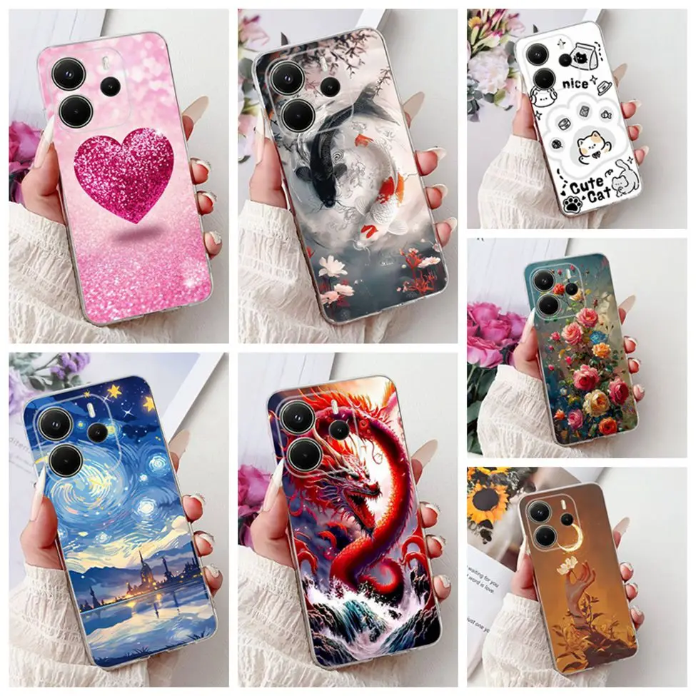 Clear Aesthetic Luxury Cute Cat & Floral Painted Soft Phone Case Cover